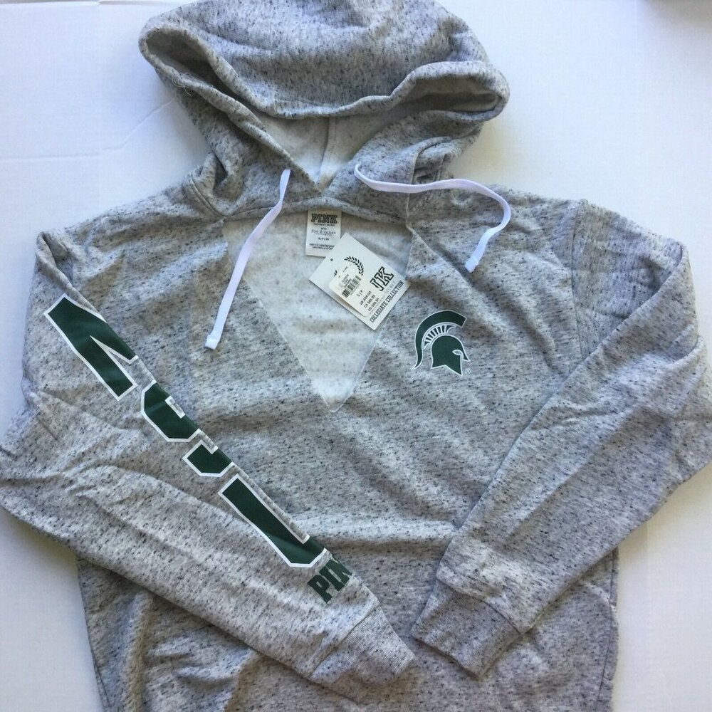 Womens Small MSU University Hoodie Sweater -Pink Victoria Secret Collegiate